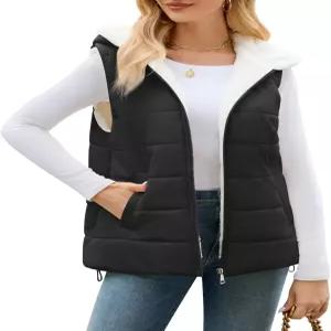 우미푸보 여성 셰르파 플리스 조끼 따뜻한 민소매 재킷 2025 겨울 코트 가을 집업 후디 리버시블 아웃웨어