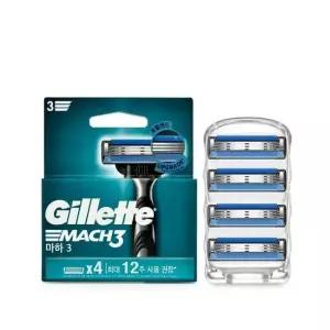 질레트 MACH3 마하3 면도날(4개입) 3중날 면도날 휴대용면도기 고급면도기 3중날 면도기