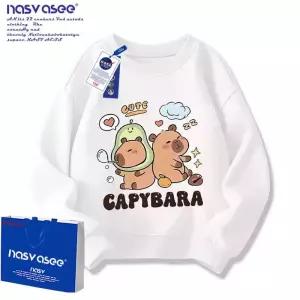 카피바라 캐릭터 맨투맨 티셔츠 순면 아동 봄 라운드 여아 초등학생 남아 키즈 긴팔 상의