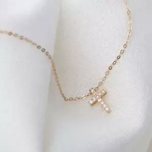 기본목걸이 골드 심플 미니 십자가 목걸이 연장형 14K 45cm