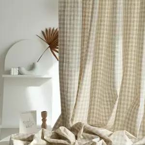 내추럴 베이지 린넨 코튼 체크 커튼 기본핀형 3type