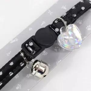 고양이 하트 네임택 목걸이 도트 블랙 1P 길이조절 반려묘목줄