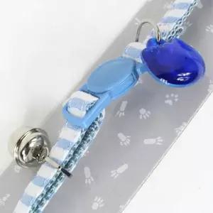 고양이 하트 네임택 목걸이 스트라이프 블루 1P 길이 반려묘목줄