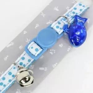 고양이 하트 네임택 목걸이 도트 블루 1P 길이조절 반려묘목줄