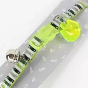 고양이 하트 네임택 목걸이 스트라이프 그린 1P 길이 반려묘목줄