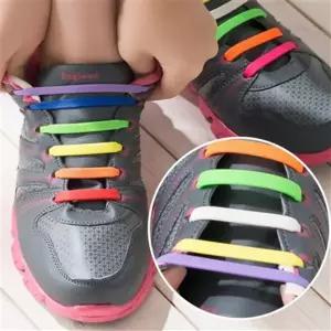 고무 매듭 없는 신발끈 레인보우 실리콘 신발끈 운동화 끈 컬러