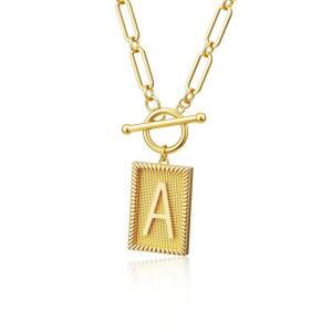 여성용 골드 이니셜 목걸이, 토글 걸쇠 사각 글자 펜던트 목걸이 트렌디한 14K 도금 고급 종이 클립 체인 주얼리 선물용 _BIJ