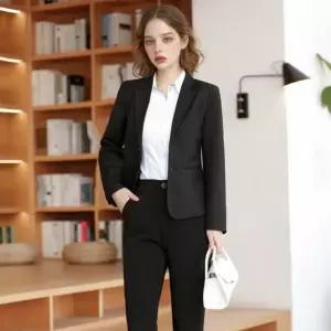 블랙 여자 긴팔 면접정장 세트(자켓 셔츠 바지) 교복