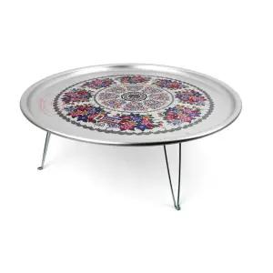 감성캠피용 레트로 새참 꽃무늬 양은폴딩밥상 접이식테이블 다가구 거실 혼술 미니책상