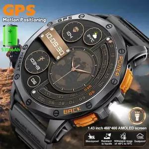 호환  LIGE GPS 스마트 시계 남자 1.43 AMOLED 스크린 손전등 야외 스포츠 블루투스 통화 시계 530mAh 나침