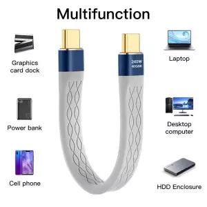 타입-C to 240W 짧은 케이블 고속 충전 USB-C 코드 40Gbps 데이터 전송 8K 평평한 슬림 FPC 연장