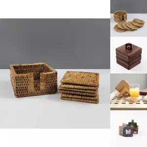 라탄 사각 컵받침 세트/코스터/컵받침/우드/나무/원목/손님용/소품/인테리어/주방
