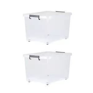 하우스레시피 이동식 리빙박스 투명 그레이 120L 2P BNS