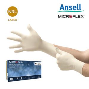 안셀 라텍스장갑 100매 다이아몬드그립플러스 63-754 고무장갑 일회용 질긴 마이크로플렉스