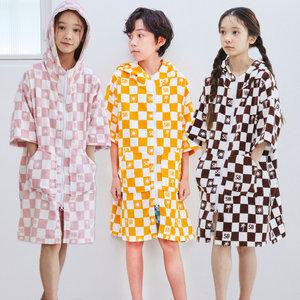 아동 유아 남아 여아 면소재 롱 비치 수영 집업 가운 체크 면 타올