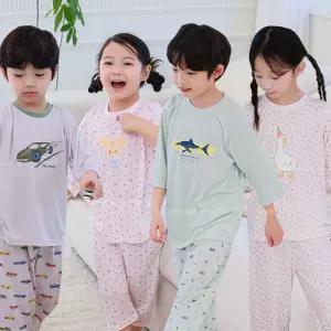 삐삐롱 2025 남아 여아 초등학생 봄 여름 내의 내복 레이온 편면 7부 실내복