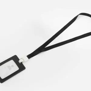 OCE ID 카드 목걸이 가죽 명찰 신분증 세로 포켓 블랙