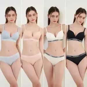 [WONDERBRA]스포츠 아웃밴드 노와이어 브라팬티 8종 블루+베이지+화이트+블랙WBW4M22232425A_T
