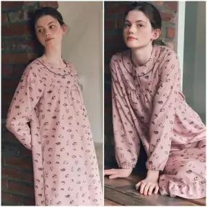 [비너스](정상) 비너스 부드럽고 따뜻한 면 기모 고양이 나염 원피스 잠옷_S VGN4552_S