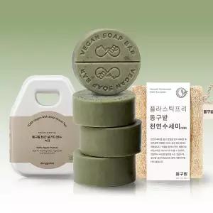 [동구밭][실속기획세트] 동구밭 비건 녹차 설거지비누 4개 + 천연수세미 증정 주방세제