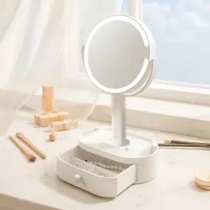 루나미러 탁상용 메이크업 서랍형 무선 조명 거울(일반/확대 양면) LM-M29