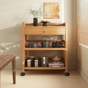 원목트롤리 우드 3단 바퀴 카트 수납선반 웨건 트레이