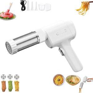 스트링 호퍼 메이커 전기, 무선 전기 파스타 메이커, 5-in-1 휴대용 스파게티 링귀네, 소시지 만들기용 자동 누들 프레스 기계 이디야팜 (3PCS)