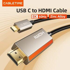 CABLETIME USB-C to HDMI 케이블 8K/60Hz 4K/120Hz 아연 합금 어댑터 맥북 프로 아이맥 아이패드 삼성 갤럭시 타입 C 2.1