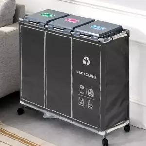 재활용 분리수거함 뚜껑형 이동식 바퀴형 분리수거함 3단 가정용 쓰레기통 베란다