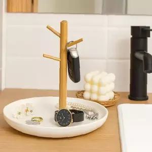 악세사리 정리함 원형받침 나무거치대 목걸이 반지 시계 안경 보관 탁상용 수납