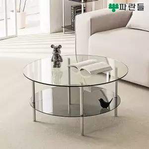 [착불배송] 파란들 원형 650 강화유리 2단 소파테이블 쇼파테이블 ...