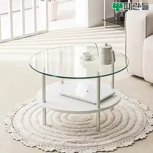 [착불배송] 파란들 원형 650 강화유리 화이트선반 2단 소파테이블 ...