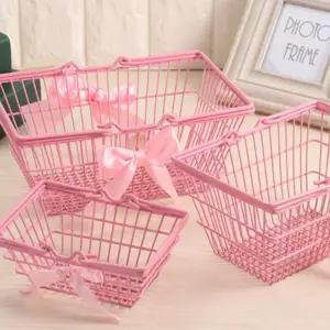 핑크 철제 수납 소품 정리 사각 바스켓 바구니 3size 촬영소품 책상정리