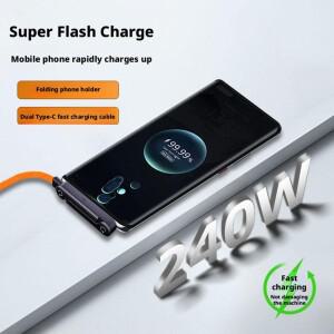 2-in-1 타입 C 충전기 코드 및 휴대폰 거치대 인비저블 90도 엘로우 홀더 케이블 240W 고속 데이터 라인