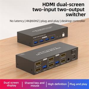 듀얼 모니터 HDMI 호환 KVM 스위치 2x2 4K 60Hz USB 확장 디스플레이 3.0 지원 2대의 PC가 공유
