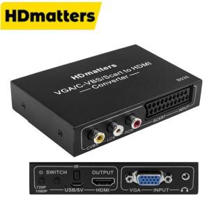 VGA Aux C-VBS Scart to HDMI 다기능 컨버터 비디오 스케일링 복합 모니터용 디스플레이 720P 및 1080P