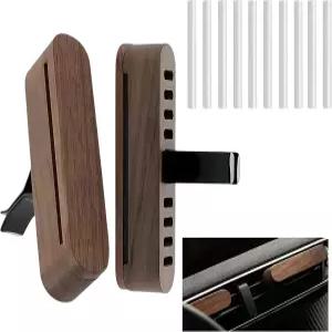 하이 루미디어 내추럴 호두나무 통풍구 자동차용 클립(2팩) - 리필 가능한 아로마 디퓨저 베이스 무향 흡수