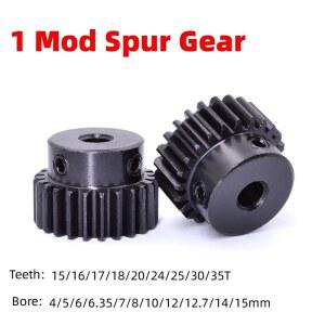 1PCS 1MOD 스퍼 기어 금속 변속기 15MM 보어 45 강철 1M 15 16 17 18 20 24 25 30 35 톱니 피니언 모터 볼록