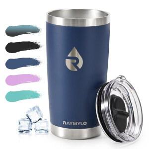 뜨겁거나 차가운 커피를 위한 레이밀로 단열 스테인리스 스틸 여행용 머그컵, BPA 프리 탈착식 슬라이더 뚜껑이 있는 20온스 텀블러, 커피 컵, 대부분의 자동차 컵 홀더에 맞는 네이비 블루