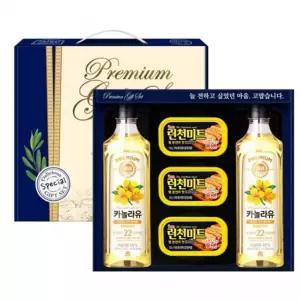 프리미엄 오일세트 선물세트 해바라기씨유 기쁨1호해표카놀라유500mlx2병+롯데런천미트120gx3캔 오일선물세
