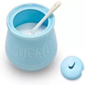 뚜껑과 숟가락이 있는 나시호프트 설탕 그릇 조리대용 세라믹 용기 주방용 커피 바 액세서리 12온스