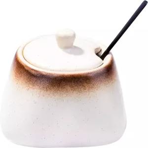 보실리 일본식 백설탕 그릇 뚜껑 세라믹 소금 후추 향신료 양념용 스테인리스 스틸 스푼 포함