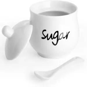 뚜껑과 숟가락이 있는 세라믹 설탕 그릇 도자기 병 디스펜서 커피 바 가정용 화이트 용기 및 주방 장식