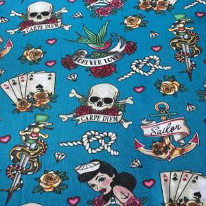 패브릭 전통 면직물 세일러 핀업 소녀 장미 무늬 1야드 프리컷