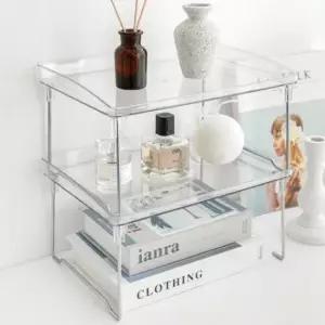 [생활] 아크릴 미니 선반 2개 투명 접이식 소품 진열 다단 정리 모듈 테이블 수납 거치대