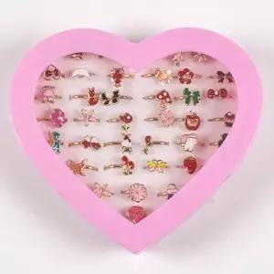 어린이 아동 큐빅 반지 36개 세트 조절가능 패션반지 모양반지 커플반지 완구반지