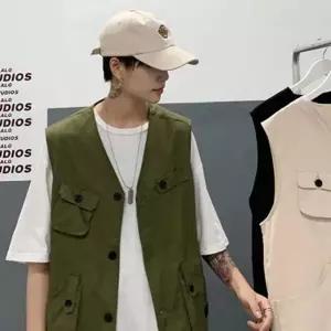 조끼 브이넥 캐주얼 베스트 남성 조끼 단추 아웃도어 사파리 민소매 포켓 워크 카고 낚시 작업 웨어 여름