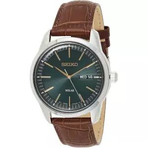세이코 시계 손목 메탈 SEIKO 남성용 아날로그 솔라 워치 가죽 스트랩 SNE529P1 실버
