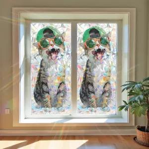 WDESYADMS 1PC 재미있는 고양이 창문 필름 17.3 × 39.4 인치 쿨 선글라스 장식 프라이버시 고정 부착 유리