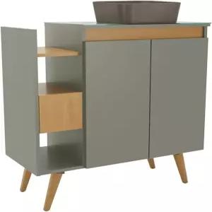 코지맥스 홈 31인치 욕실 세면대 세라믹 용기 싱크대 강화 유리 상판과 부드러운 닫힘 도어 서랍 1개와